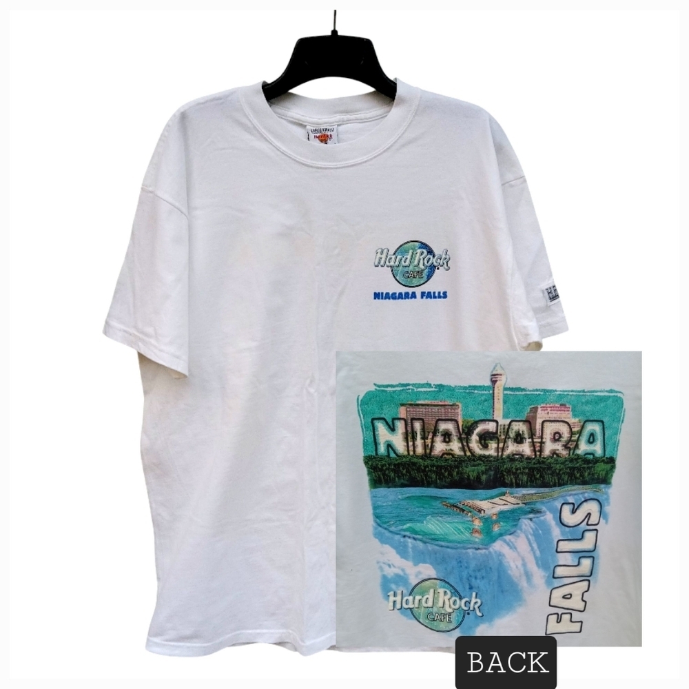 Hard Rock Cafe Niagara Falls Ontario Canada White Heavy Tee Blue Green Large
